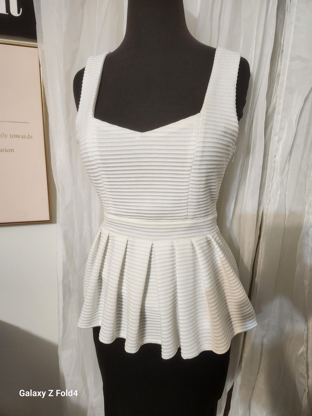 ANGL White Ribbed Peplum Tank M - Picture 6 of 13